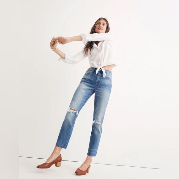 Madewell The High-Rise Slim Crop Boyjean: Knee-Rip Edition size 27 - Picture 1 of 15